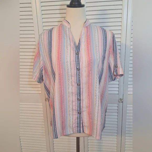 Alfred Dunner Striped Short Sleeve Top Blouse 14P *D4 - Picture 2 of 7